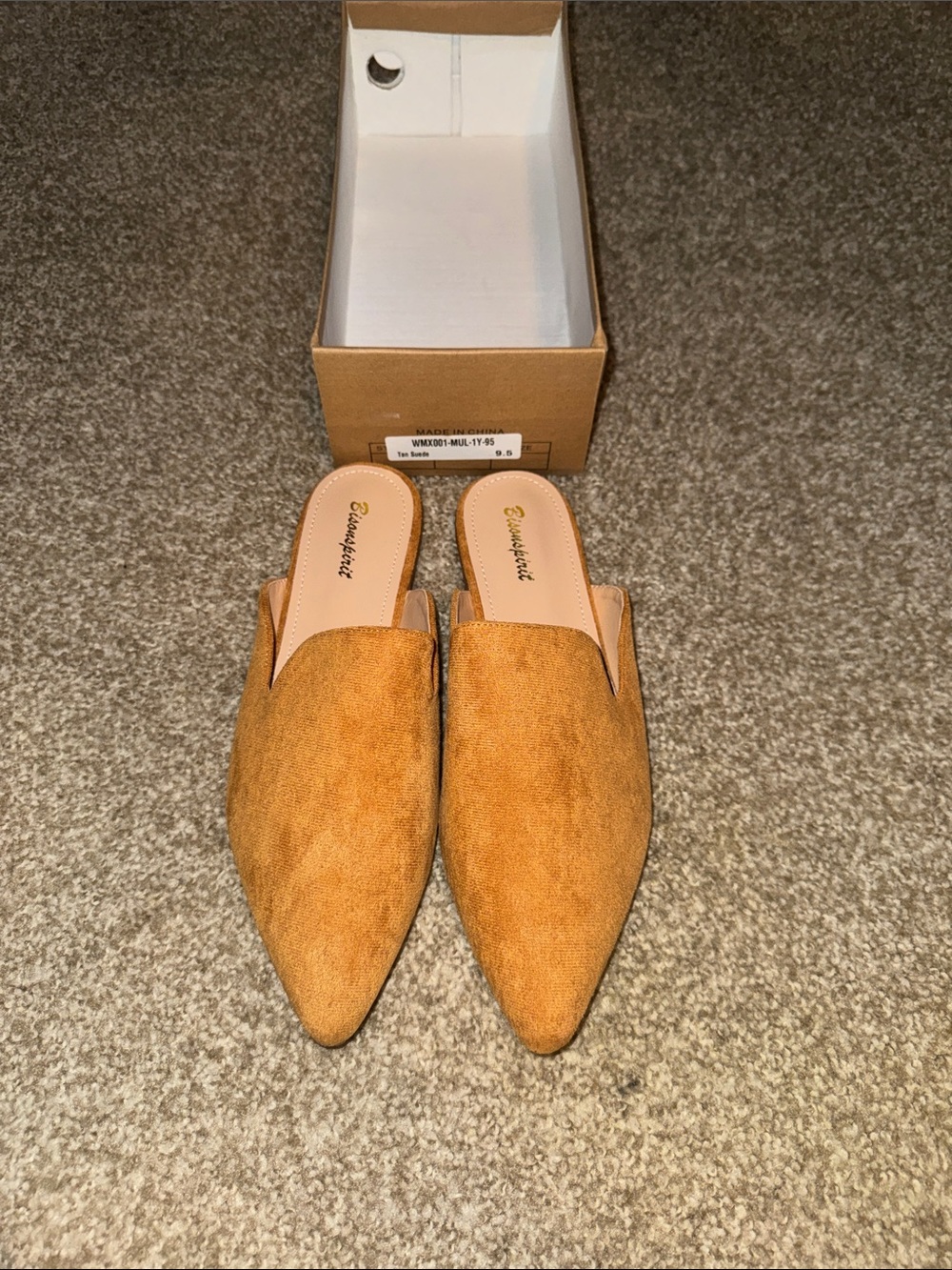 Bonnibel Camel Suede Pointed-Toe Slip-On Mules